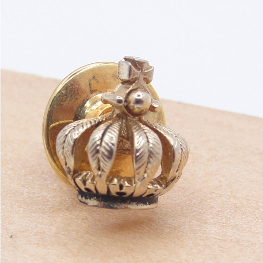 Vintage Swank Gold Tone Imperial Crown Tie Tack Lapel Pin Maltese Cross 1960s